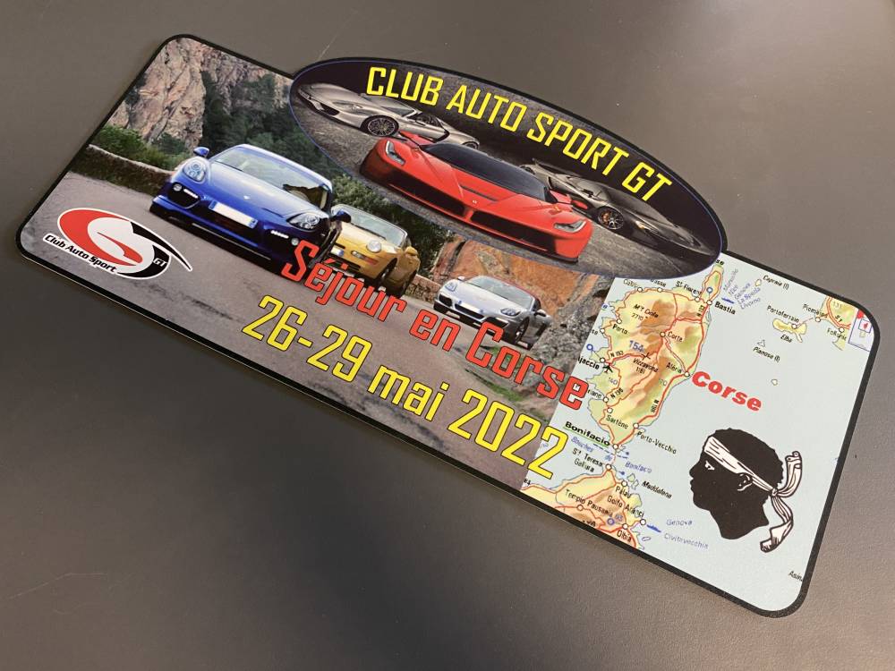 Plaque de "rallye" en priplack imprimée pour évènement type voyage ou sortie club