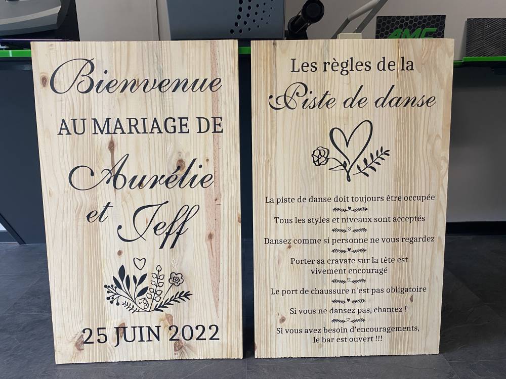 Panneau personnalisé de mariage - impression directe sur bois